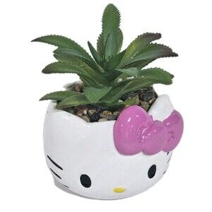 Sanrio Hello Kitty Face 3" Ceramic Mini Planter w/ Artificial Succulent NEW